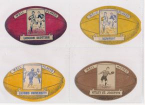 Baines trade cards, Rugby ball shaped (8), with London Scottish, Newport, Oxford University, Otley