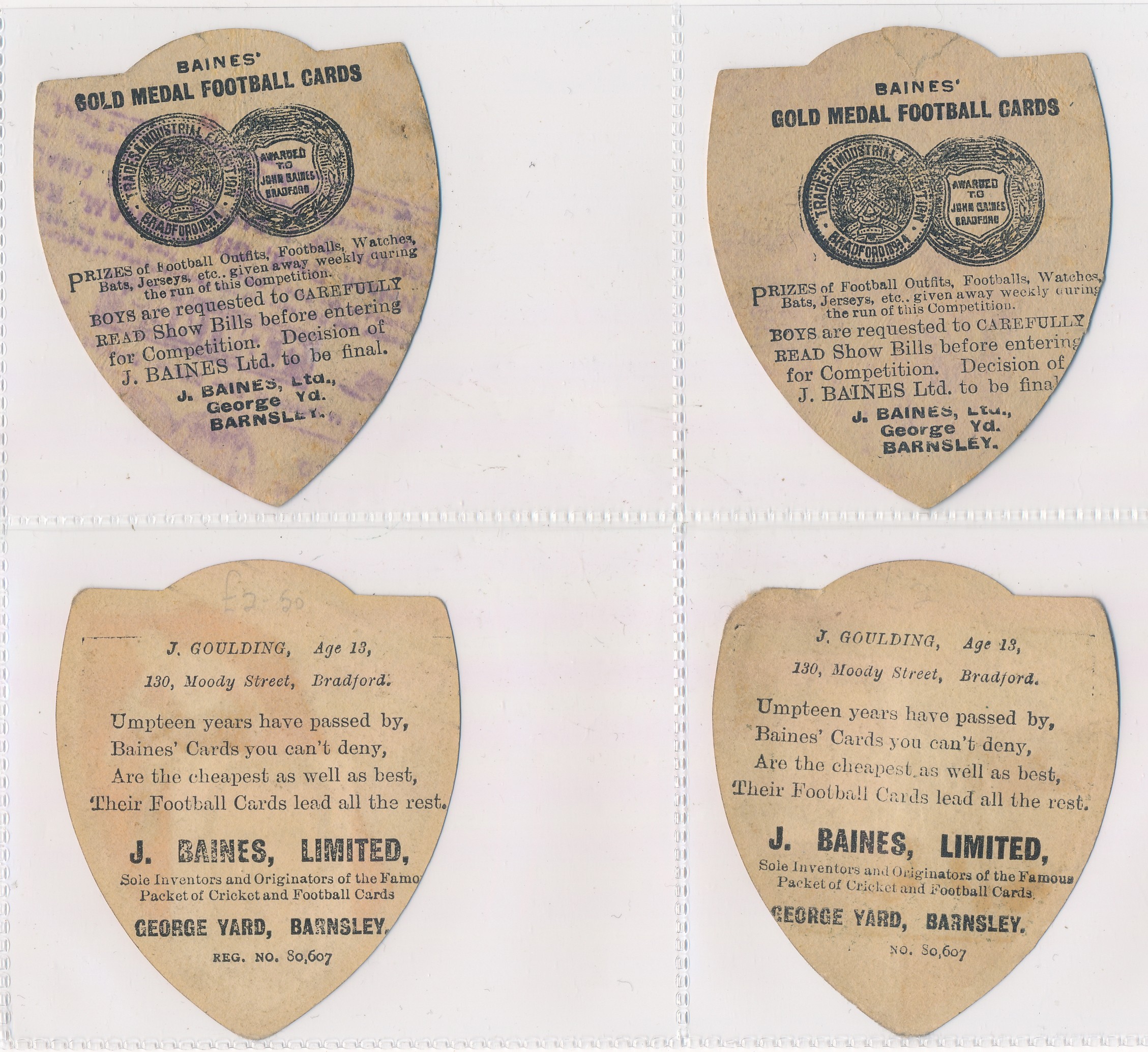 Baines trade cards, Shield shaped Football cards (6) with Lanarkshire, Barnsley, Blackburn Rovers, - Image 2 of 4