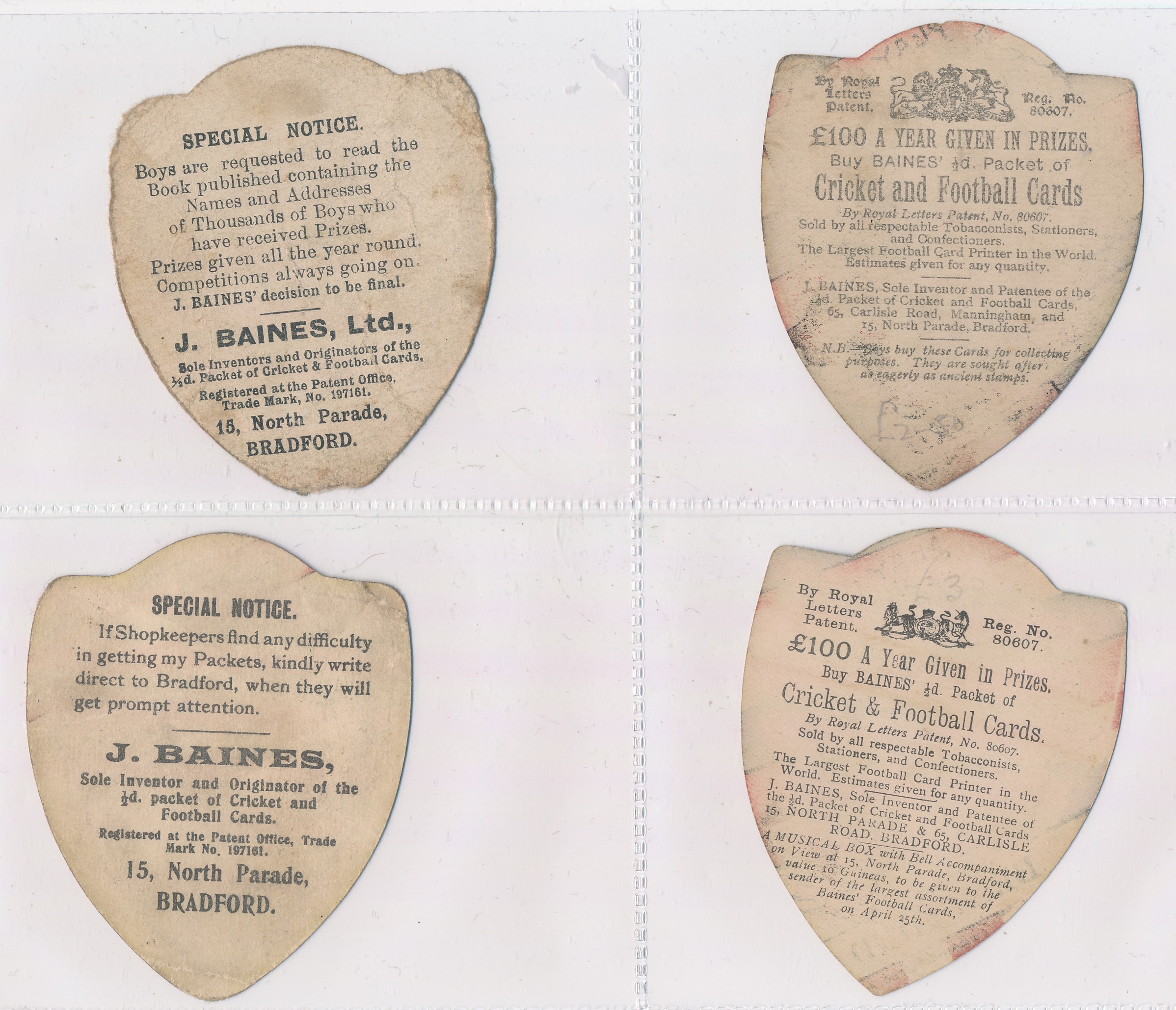 Baines trade cards, Shield shaped Football and Rugby cards (11), with Football - Monte, Bernard, - Image 2 of 6