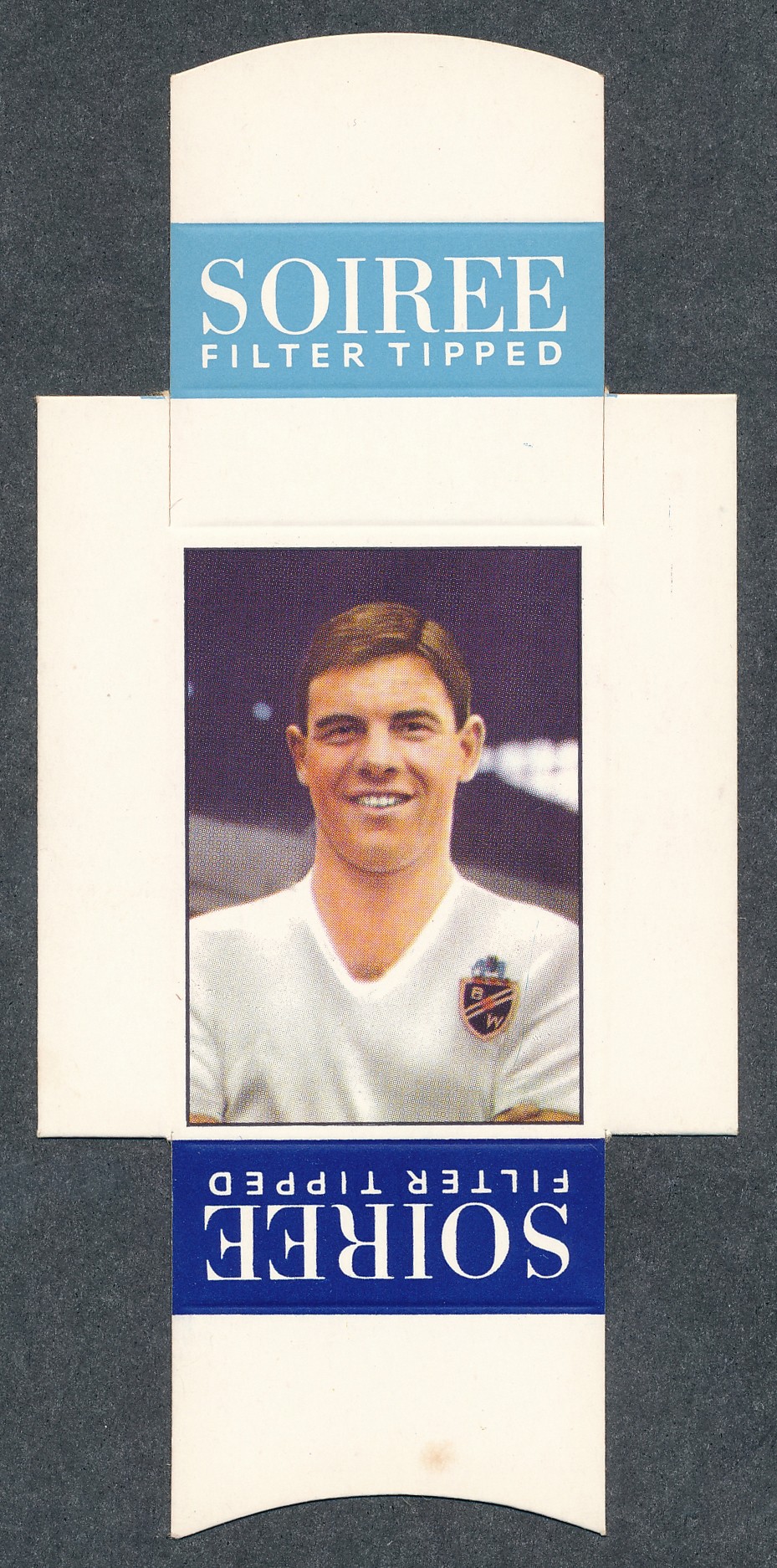 Soiree Cigarettes, Mauritius, Famous Footballers uncut packet issue, No.38 Tommy Banks, Bolton &