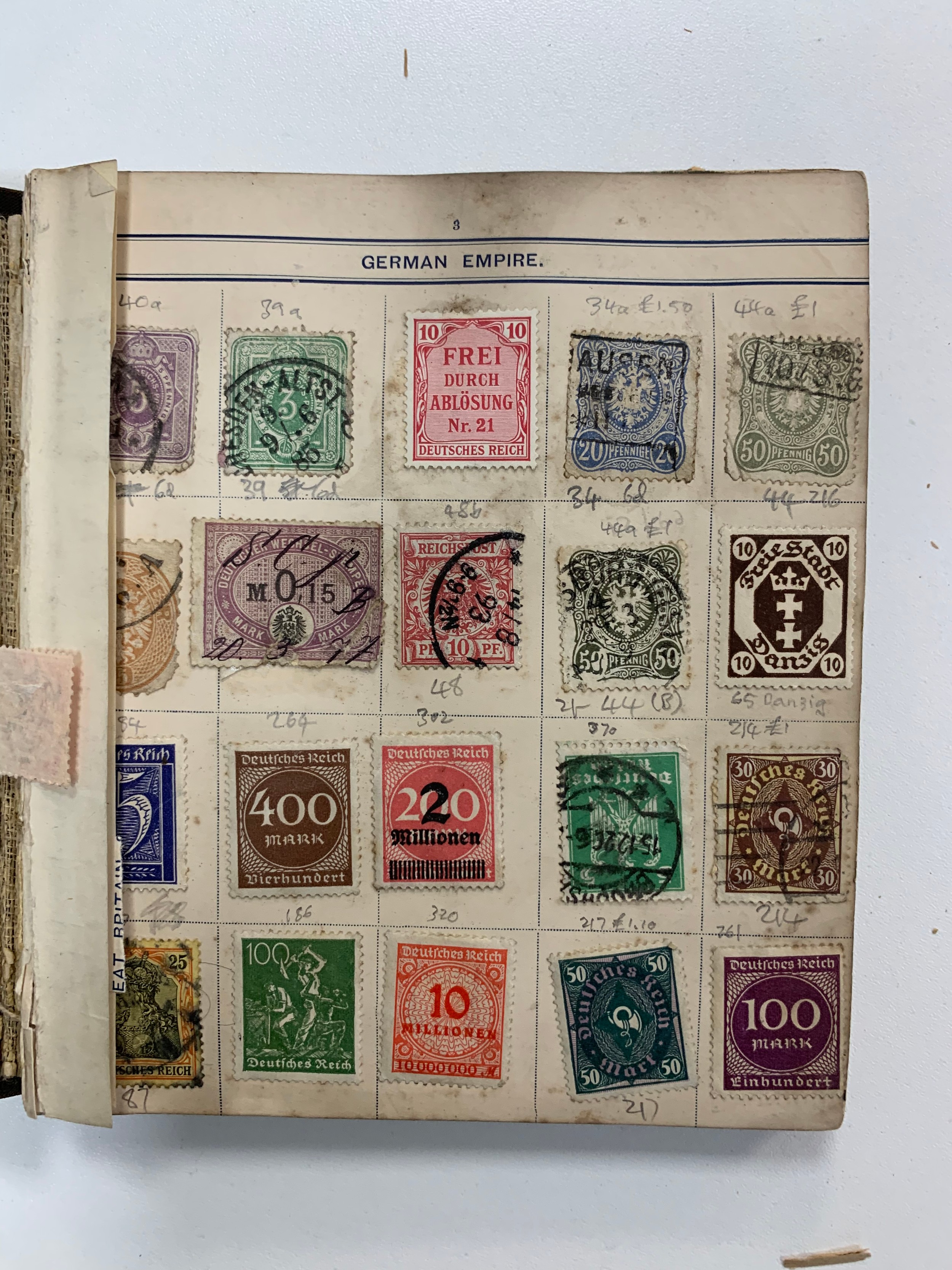 Small world stamp collection in three old albums to include; Germany, France, USA, French Cols, - Image 3 of 18