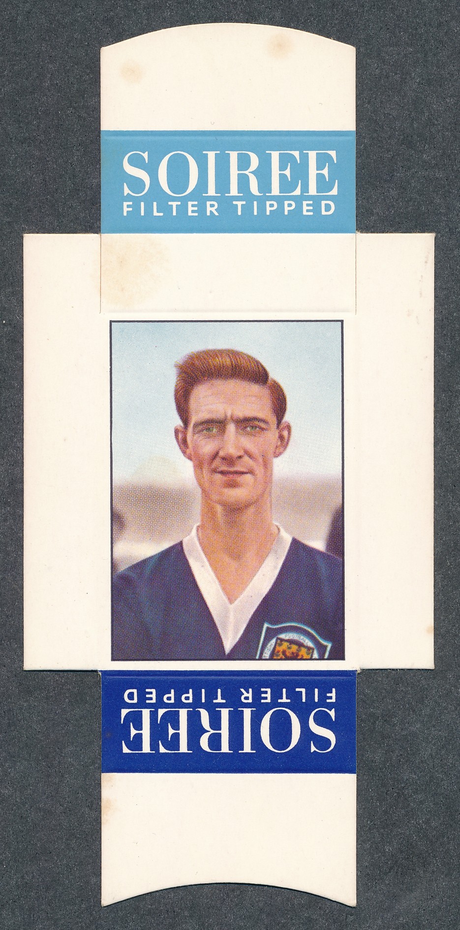 Soiree Cigarettes, Mauritius, Famous Footballers uncut packet issue, No.6 Jackie Mudie,