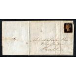 Great Britain, 1840 1d black used pl. 4 red MC, on cover to hull, lettered QK near four margins