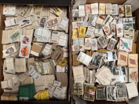 Large accumulation of cigarette cards in 2 fruit trays with banded sets?/part sets by Murray,