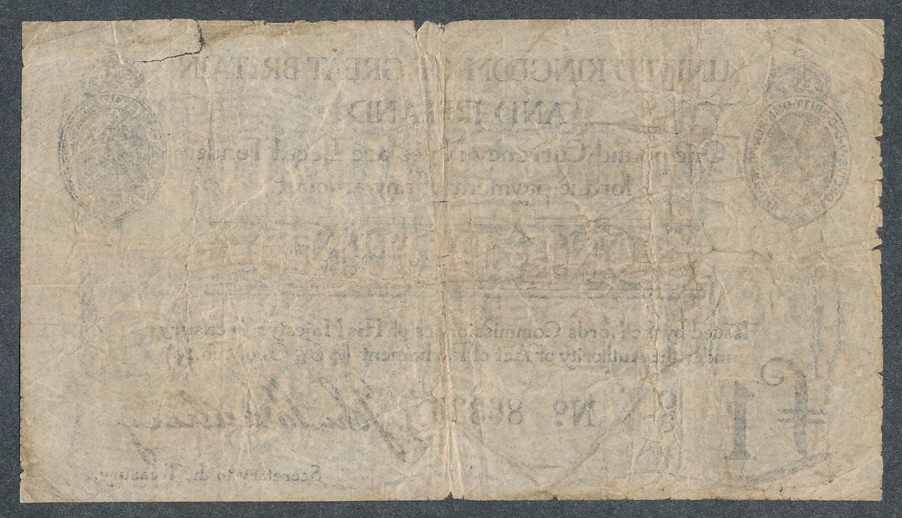 Bradbury Treasury Note Second Issue £1 1914 (23 Oct) C1/37 No.86335, fair. - Image 2 of 2