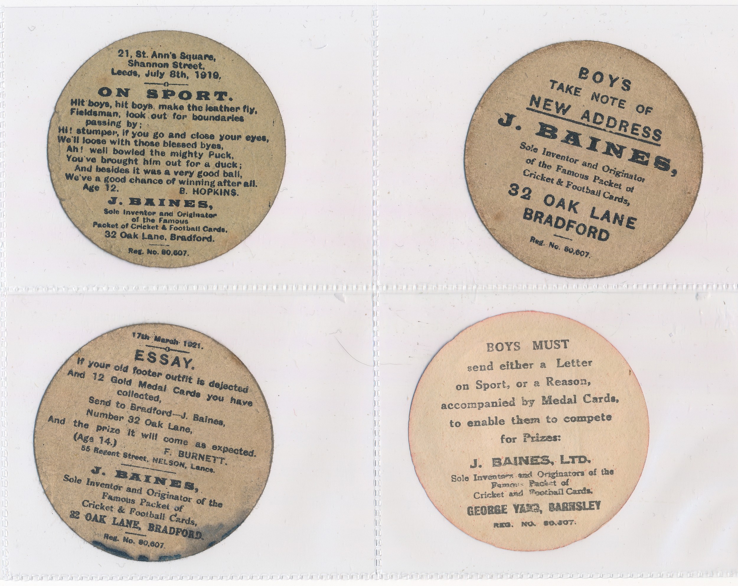 Baines trade cards, Football shaped (8), with Yorkshire Lads, Adel Training School, Brantwood, - Image 2 of 4