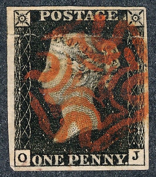 Great Britain, 1840 1d black very fine used, red MC four clear margins. (SG 1), lettered OJ. Heavy