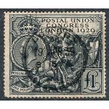 Great Britain, 1929 PUC £1 black U, central London cds. (SG 438), Cat. £550.