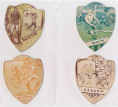 Baines trade cards, Shield shaped Rugby cards (8), with Langholm, Rochdale, Sale, Birtley, Moreton