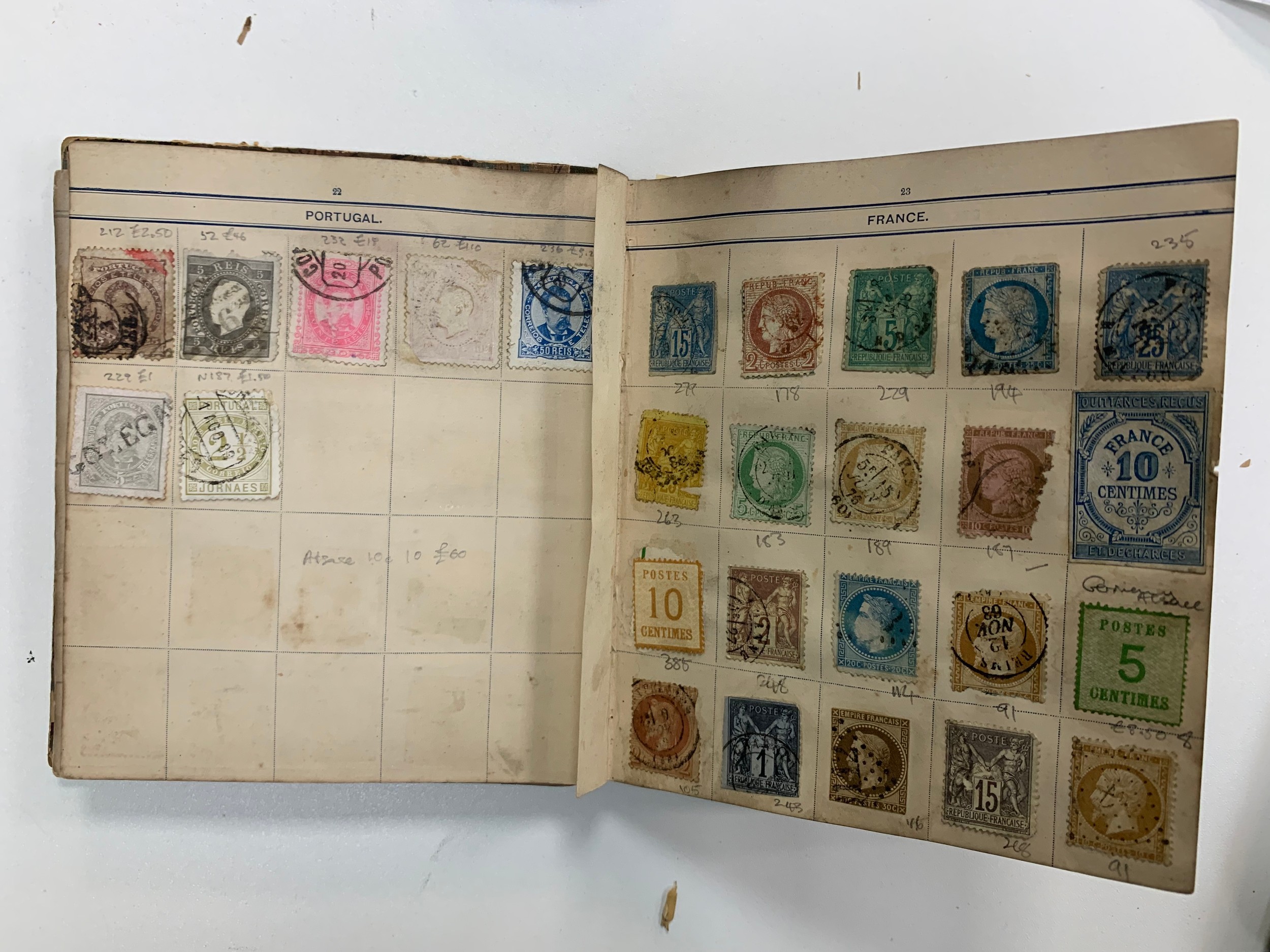 Small world stamp collection in three old albums to include; Germany, France, USA, French Cols, - Image 5 of 18