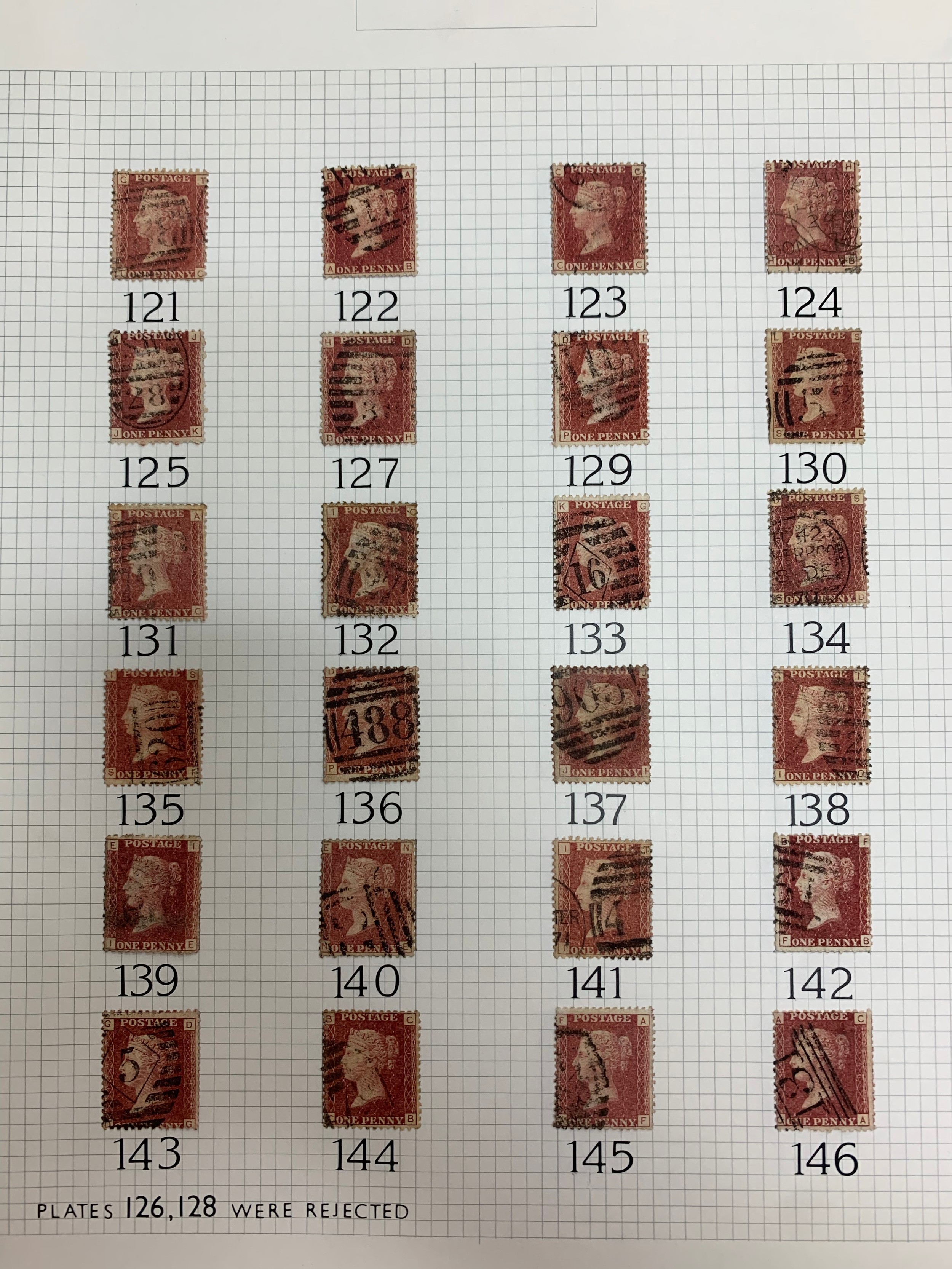 Great Britain, QV 1864 1d Red shades set out on loose album leaves neatly in plate order, from 71 to - Image 4 of 7