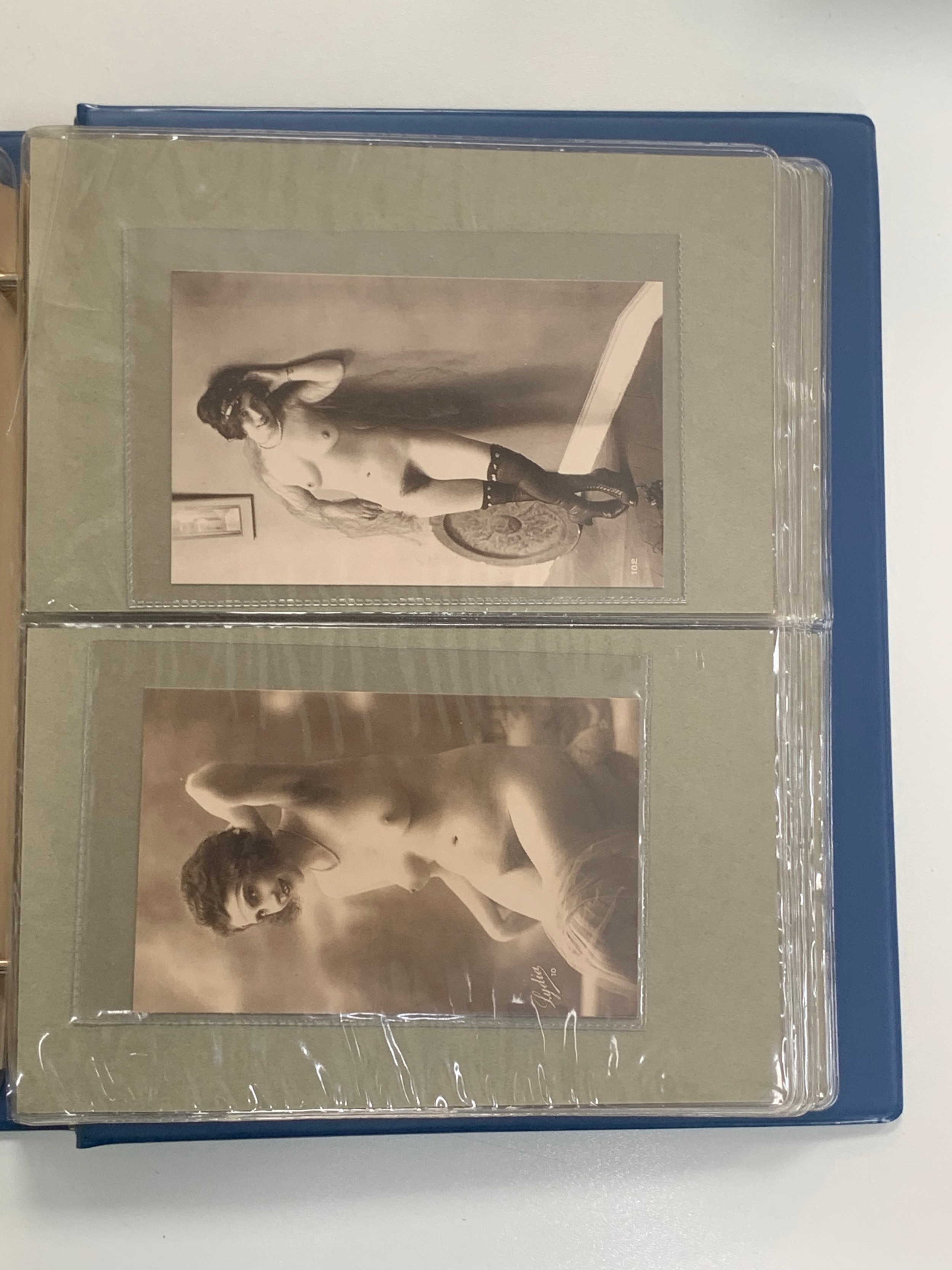 Vintage glamour, range of vintage glamour / erotic postcards in binder. Total cards 36. - Image 7 of 18