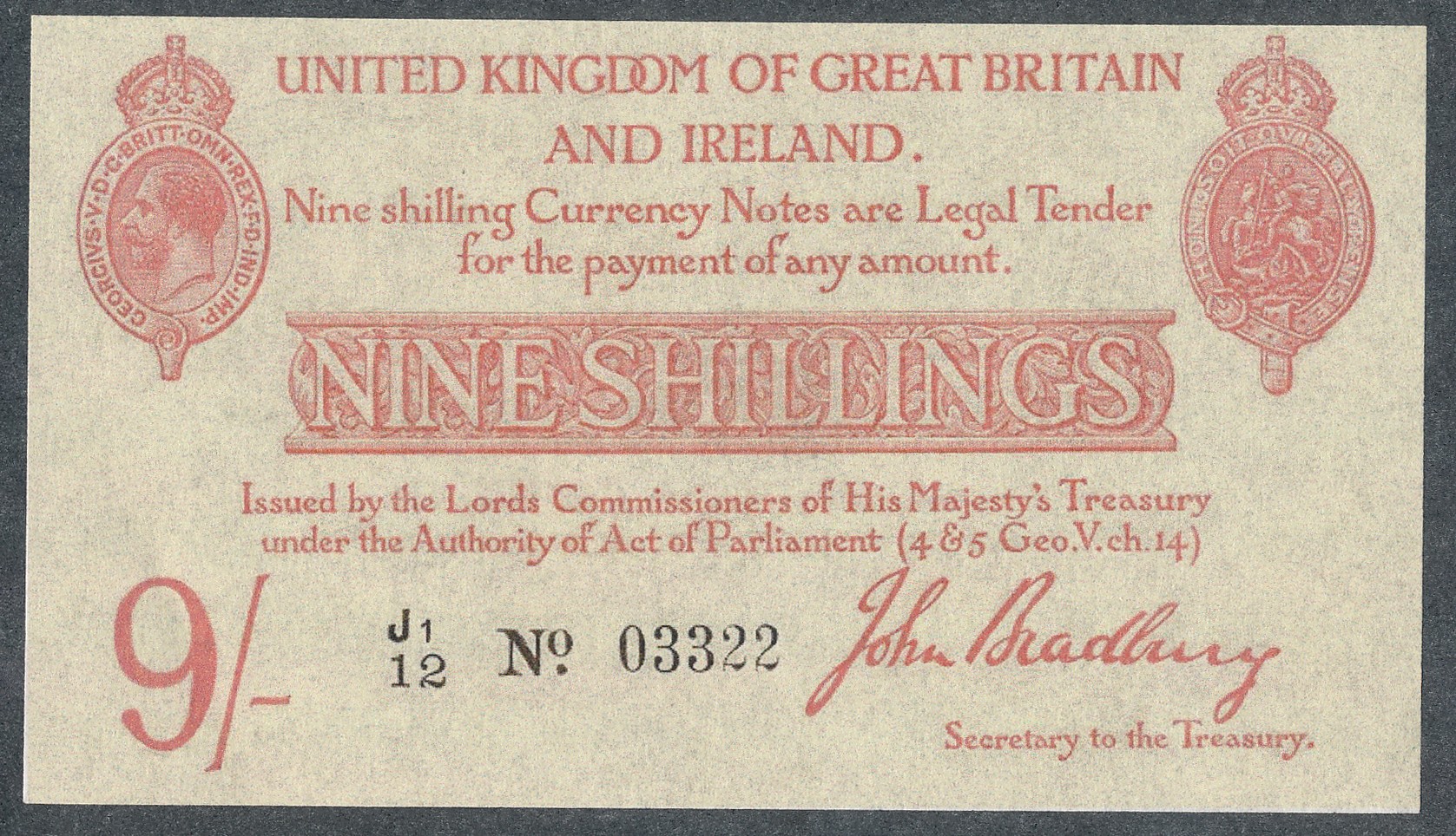 Bradbury 1915 (21 Jan) treasury note ten shillings E1/60 No.05258 - Image 2 of 2
