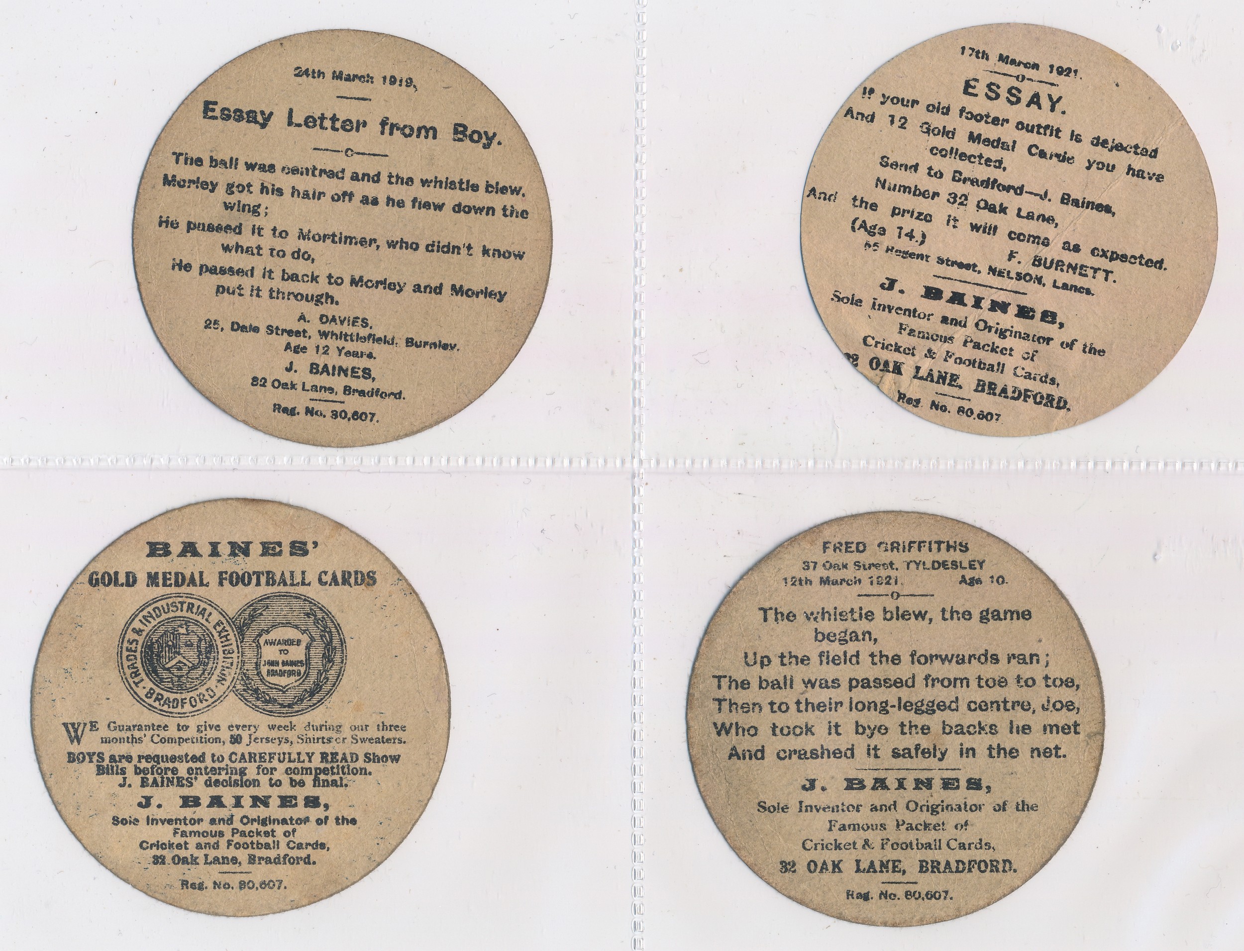 Baines trade cards, Football shaped (8), with Motherwell, Yorkshire Amateurs, Recreation, Schools - Image 2 of 4