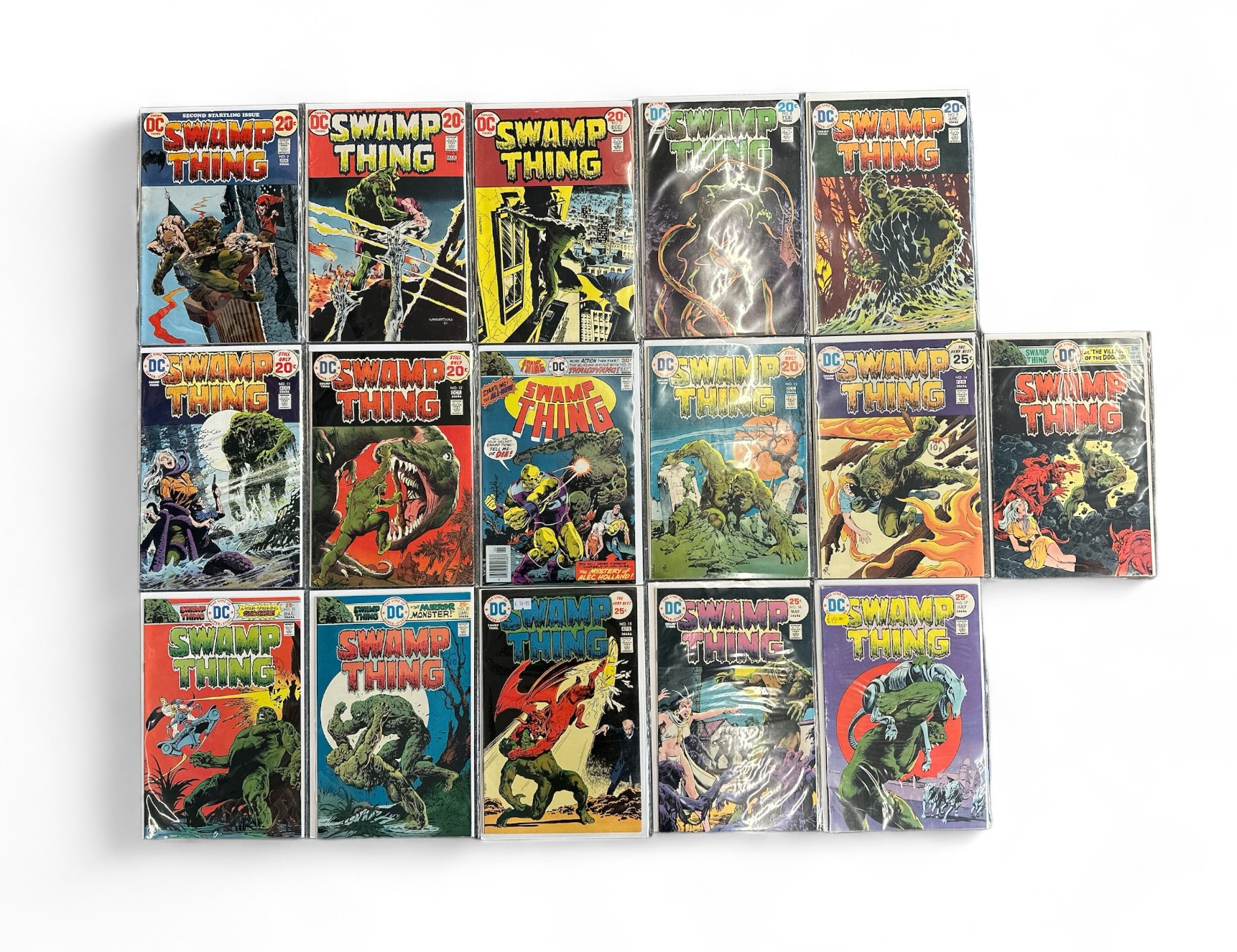 DC Comics Swamp Thing 1970s Nos 2, 3, 7, 8, 9, 11-14, 15-18, 20, 21, 24: All 16 comics bagged &
