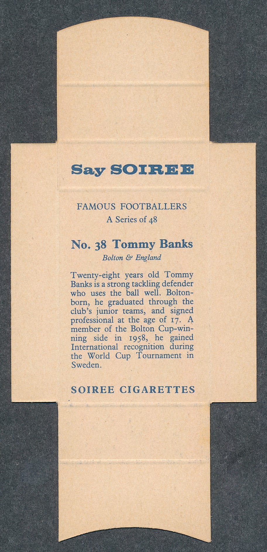 Soiree Cigarettes, Mauritius, Famous Footballers uncut packet issue, No.38 Tommy Banks, Bolton & - Image 2 of 2