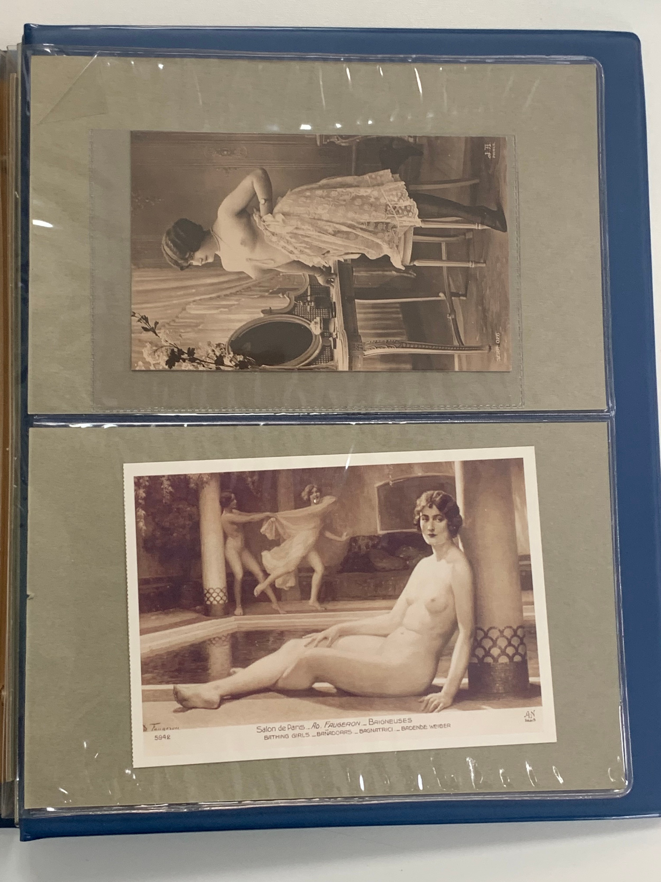 Vintage glamour, range of vintage glamour / erotic postcards in binder. Total cards 36. - Image 17 of 18