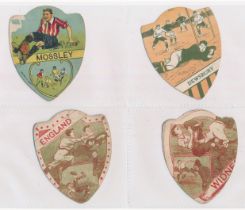 Baines trade cards, Shield shaped Rugby cards (8), with Mossley, Dewsbury, England, Widnes,
