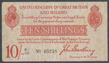 Bradbury 1915 (21 Jan) treasury note ten shillings E1/60 No.05258