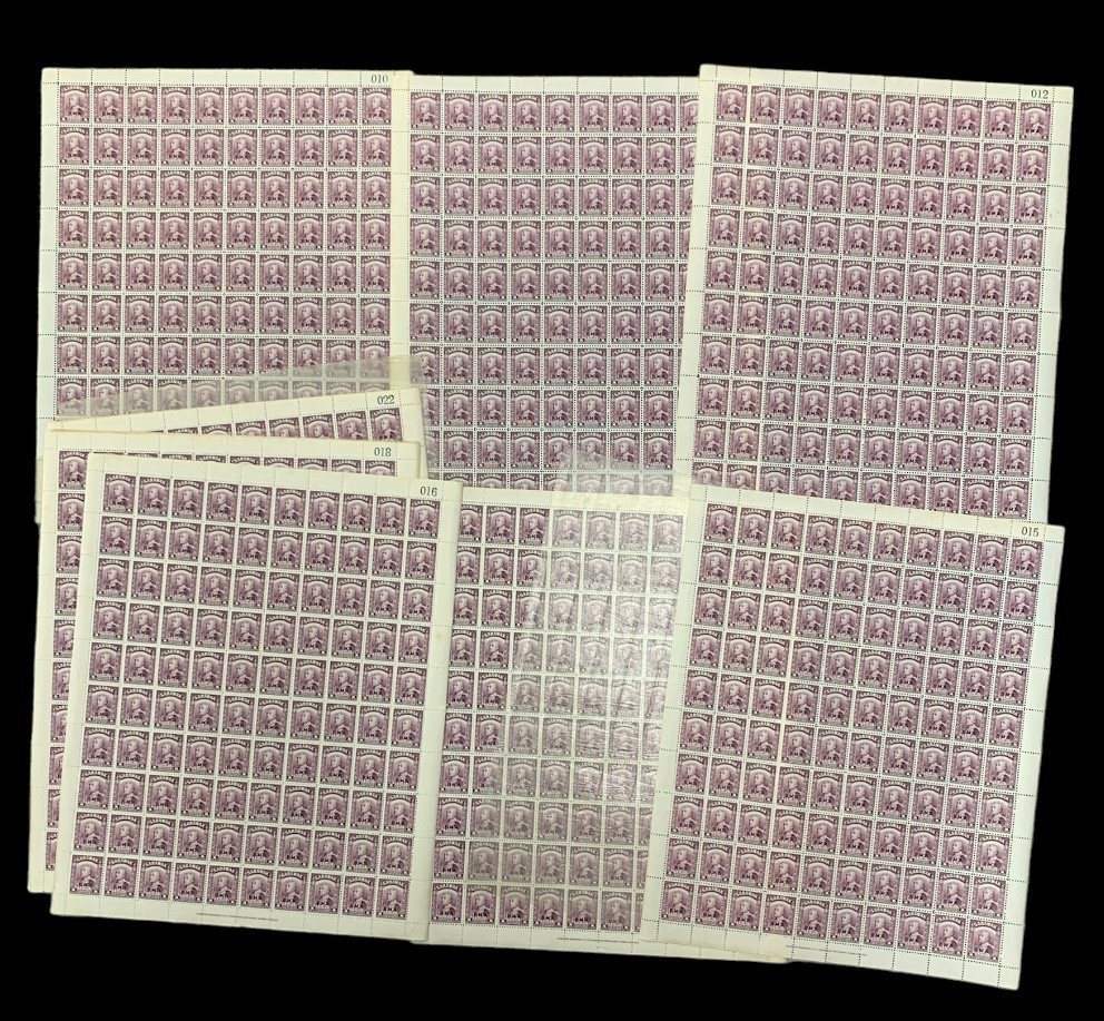 Sarawak, 1945 BMA (British Military Administration) overprint 1c purple in full UM sheets of 100