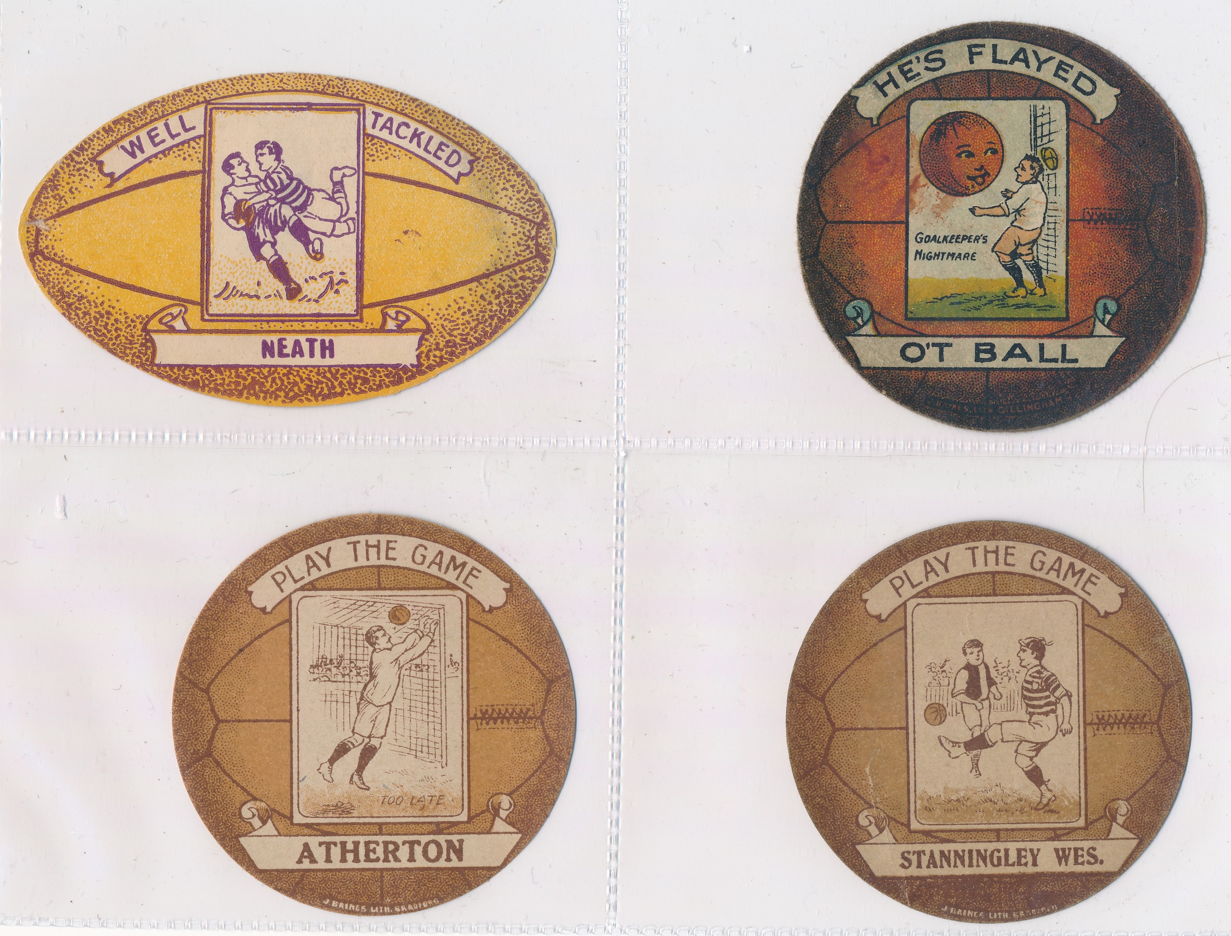 Baines trade cards, Rugby ball and Football shaped (8), with Rugby Ball shaped Selby, Leicester, - Image 3 of 4