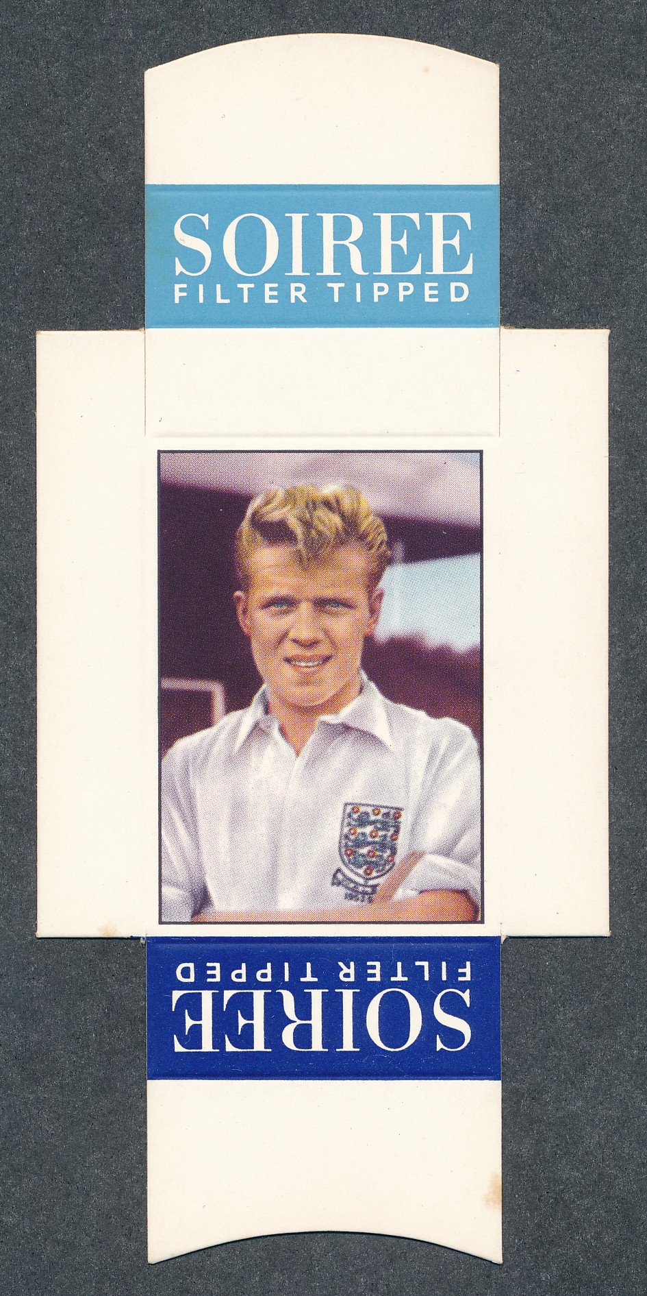 Soiree Cigarettes, Mauritius, Famous Footballers uncut packet issue, No.33 Albert Quixall, Sheffield