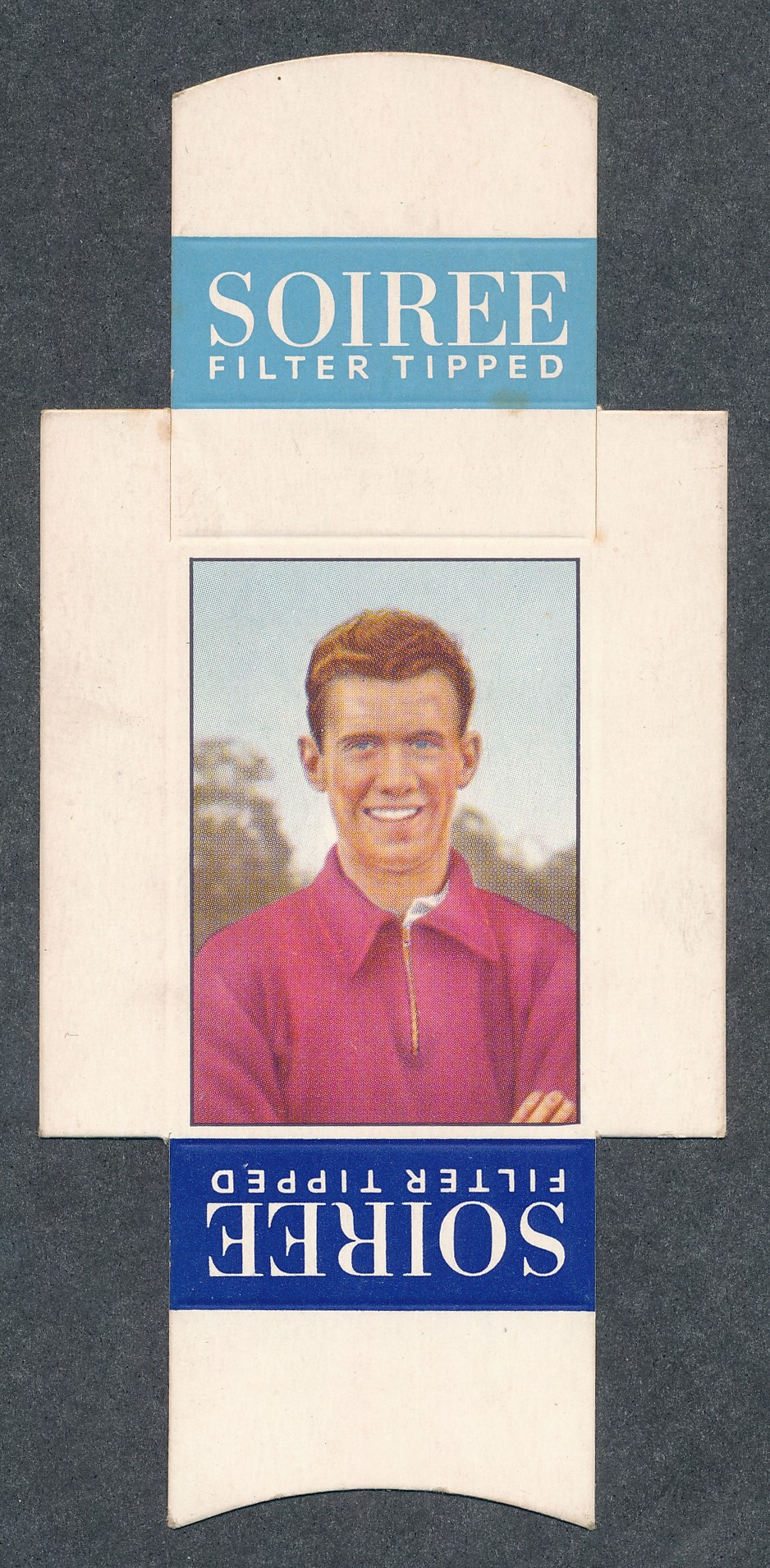 Soiree Cigarettes, Mauritius, Famous Footballers uncut packet issue, No.46 Ron Clayton, Blackburn