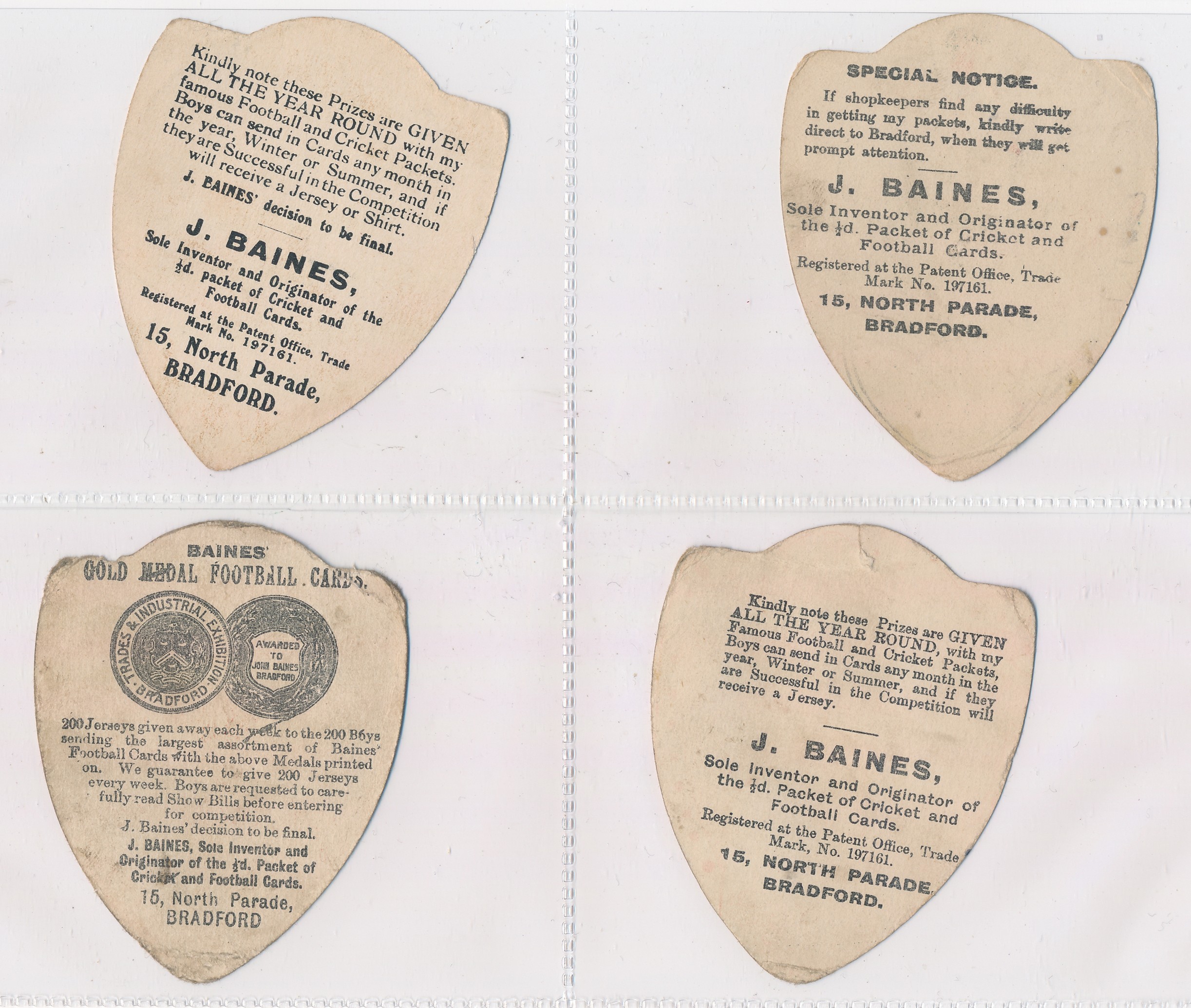 Baines trade cards, Shield shaped Rugby cards (8), with Mossley, Dewsbury, England, Widnes, - Image 2 of 4