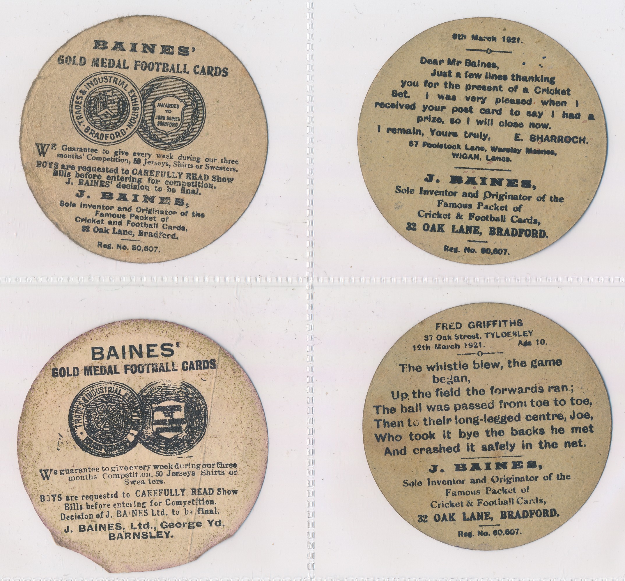 Baines trade cards, Football shaped (8), with Motherwell, Yorkshire Amateurs, Recreation, Schools - Image 4 of 4