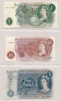 GB Banknotes range (8) with O'Brien £1 L82K, S79, 10/- N41Y, A29, Hollom £10 A36, £5 N20, £1 D02U,