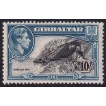 Gibraltar 1938-51 KGVI 10/- with broken `R` variety, M. (SG 130ab), Cat. £4,750.