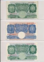 Banknotes GB £1 (5) and 10/- (3) range with Peppiatt £1 22J, D07D, R65A, C92B, 10/- N08D, 14E, Beale