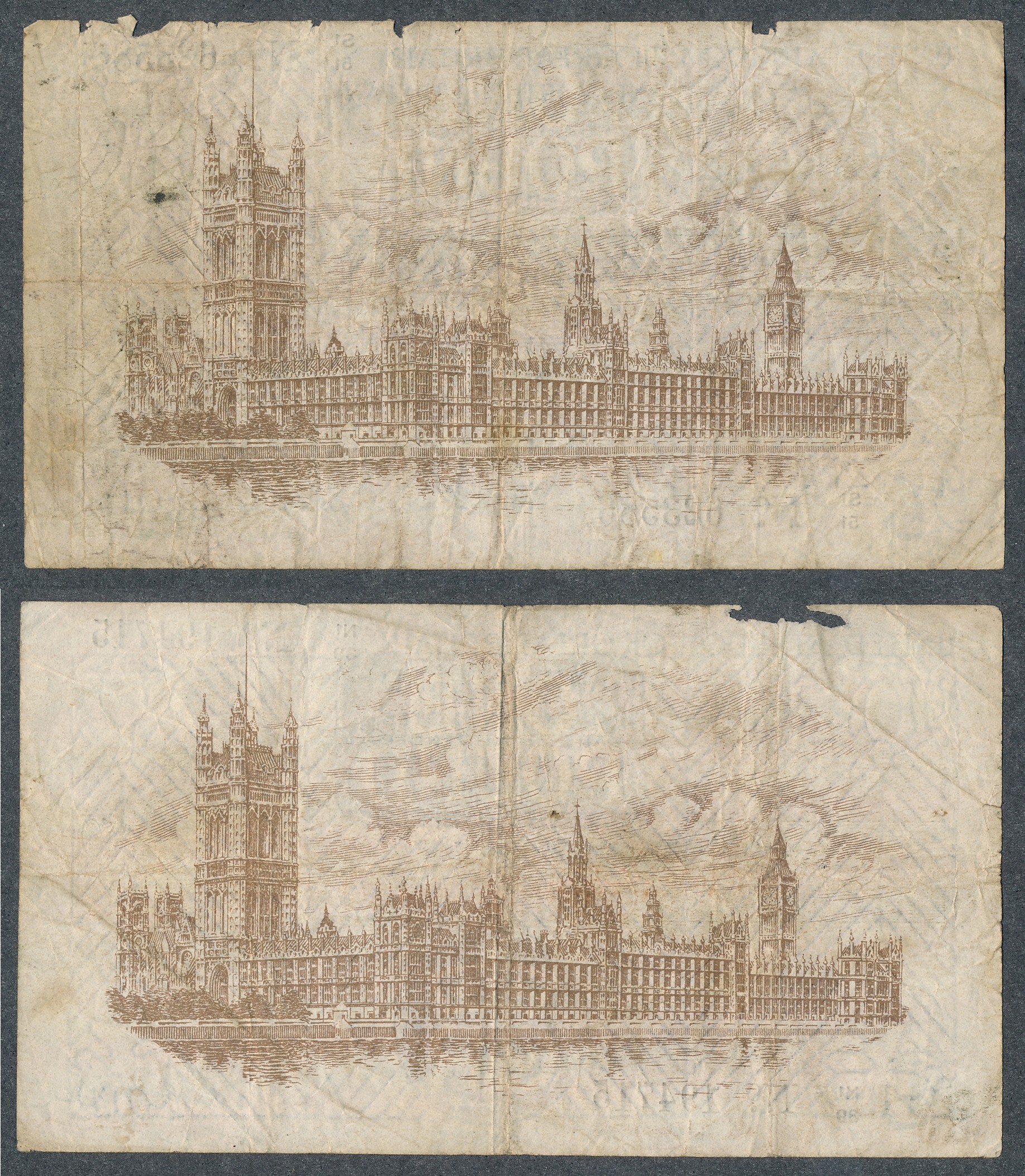Warren-Fisher Treasury note pair of one pound (£1) notes with 1923 (6 Feb) N1/39 194715 and 1927 (25 - Image 2 of 2