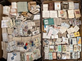 Large accumulation of cigarette cards in 2 fruit trays with banded sets?/part sets by Cavanders,