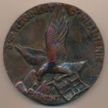 Napoleonic Piémont Infanterie regimental bronze plaque, plaque depicts an eagle in flight underneath