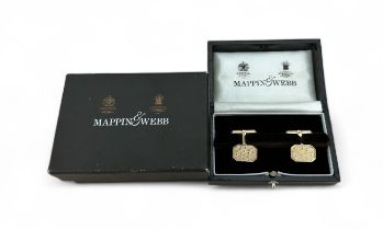 Mappin & Webb cased pair of 9ct octagonal cufflinks. Weight approx. 8.32g.