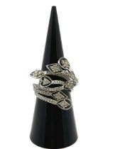 A white gold and diamond ring stamped 14k 585, size O. Weight 6.22g. Please see the buyer's terms