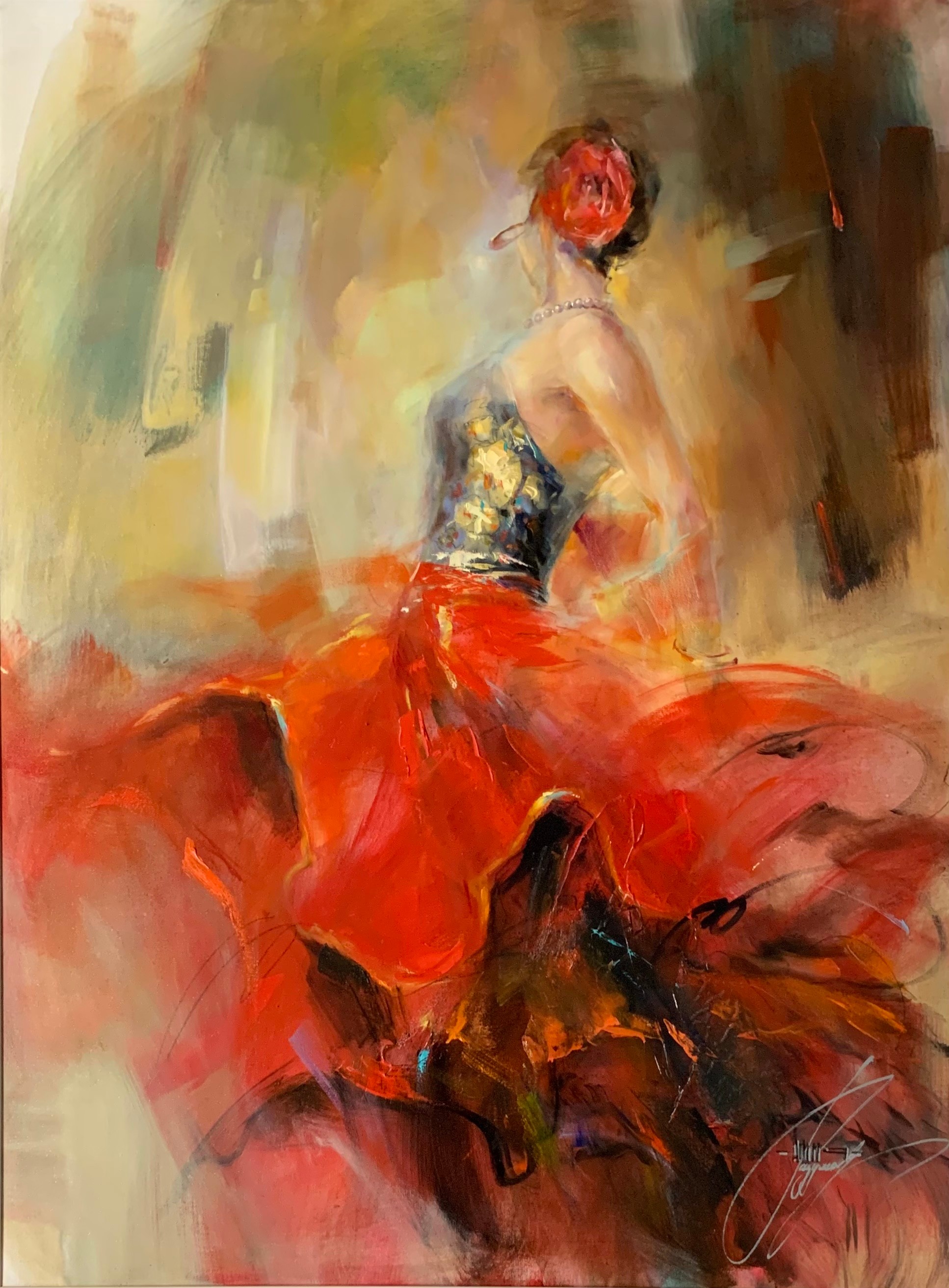 Anna Razumovskaya (Russian, Contemporary), original oil on canvas painting of a Flamenco dancer.