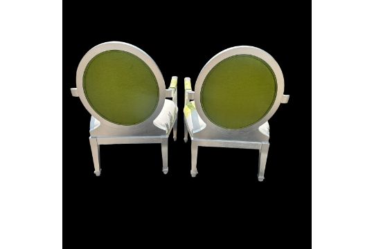 Donghia Grand Soleil pair of chairs, silver finish with floral upholstery. Without labels, high - Image 2 of 2