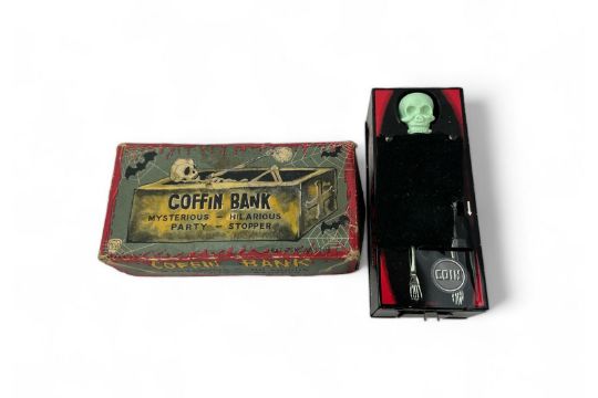 Vintage tinplate Coffin Bank, in original box. - Image 1 of 14