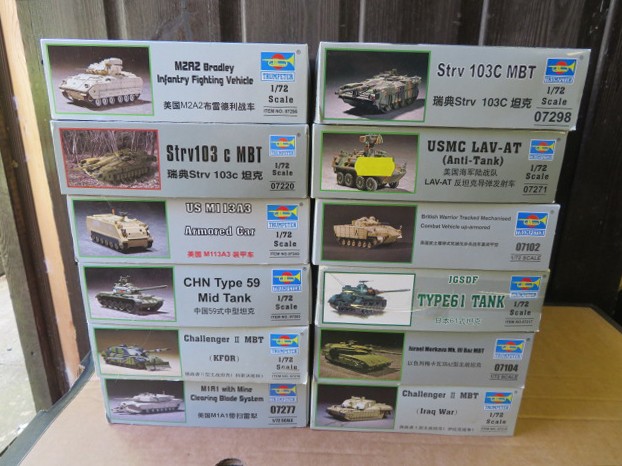 Trumpeter 1/72nd scale military vehicles unmade kits, generally excellent in good plus boxes, with