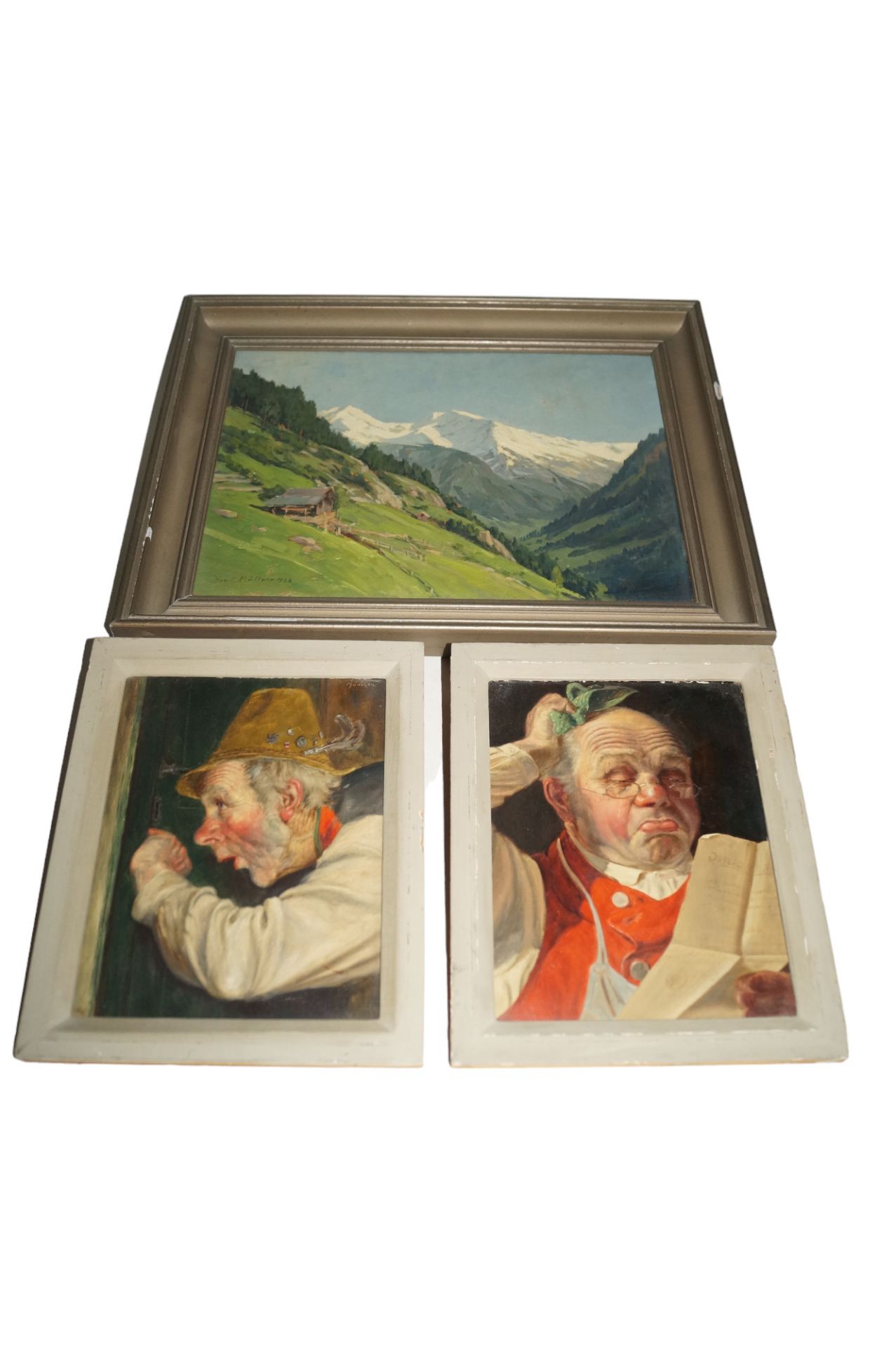 Kleines Konvolut aus 3 Bildern;  u.a. Landschaftsbild bez. "Büttner 1928"; Maße ca.: 1x 44x36cm, 2x