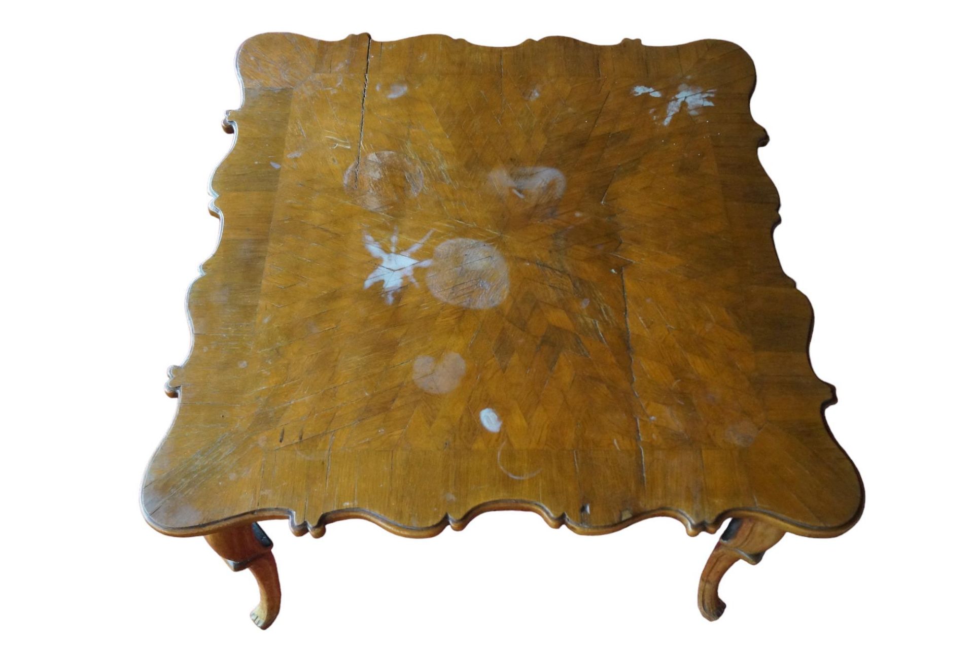 Großer Barock-Esstisch mit mehrfach geschweifter, quadratischer Tischplatte; diese mit Teil deutlic - Bild 4 aus 4