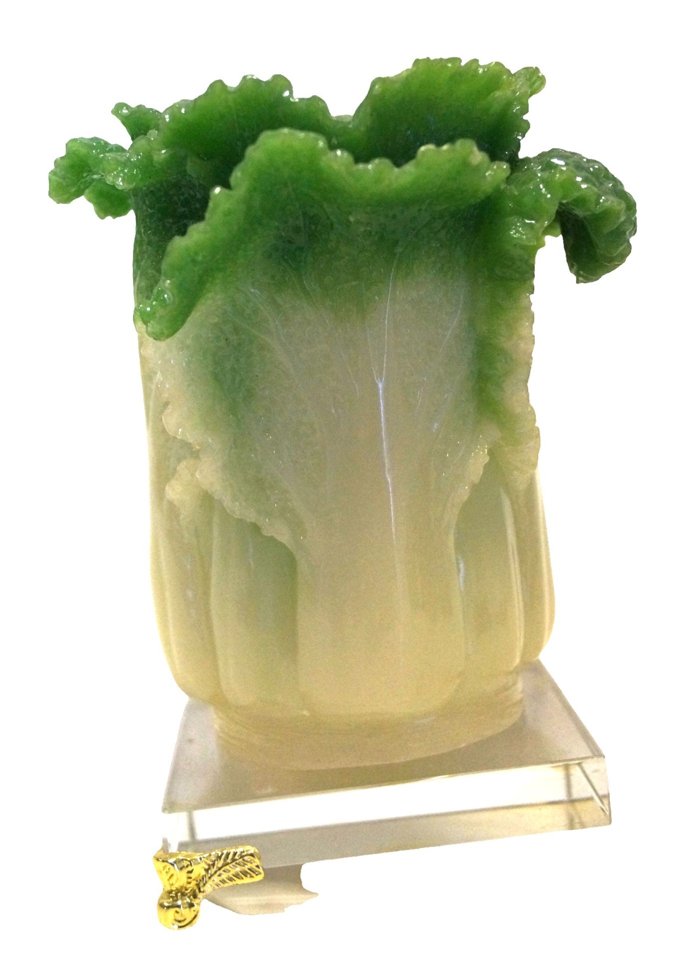 Ausgefallene, grün-weiße Vase als Darstellung eines Kohlkopf´s; wohl aus Glasartiger Masse gefertig