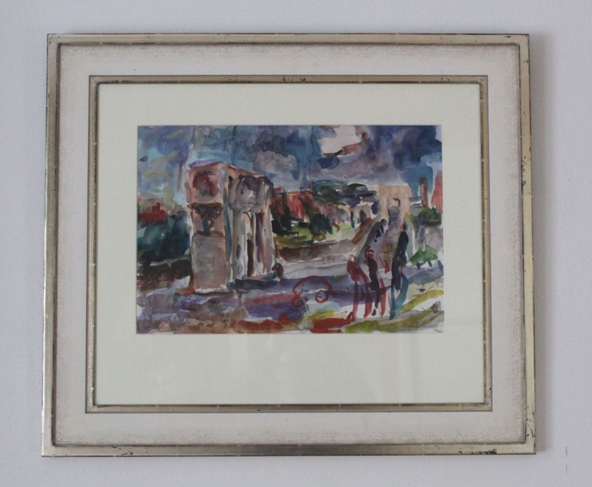 Aquarell "1964/1968", Künstler: Manfred Henninger, 1894-1986, Gerahmt unter Glas "Triumphbogen Rom"