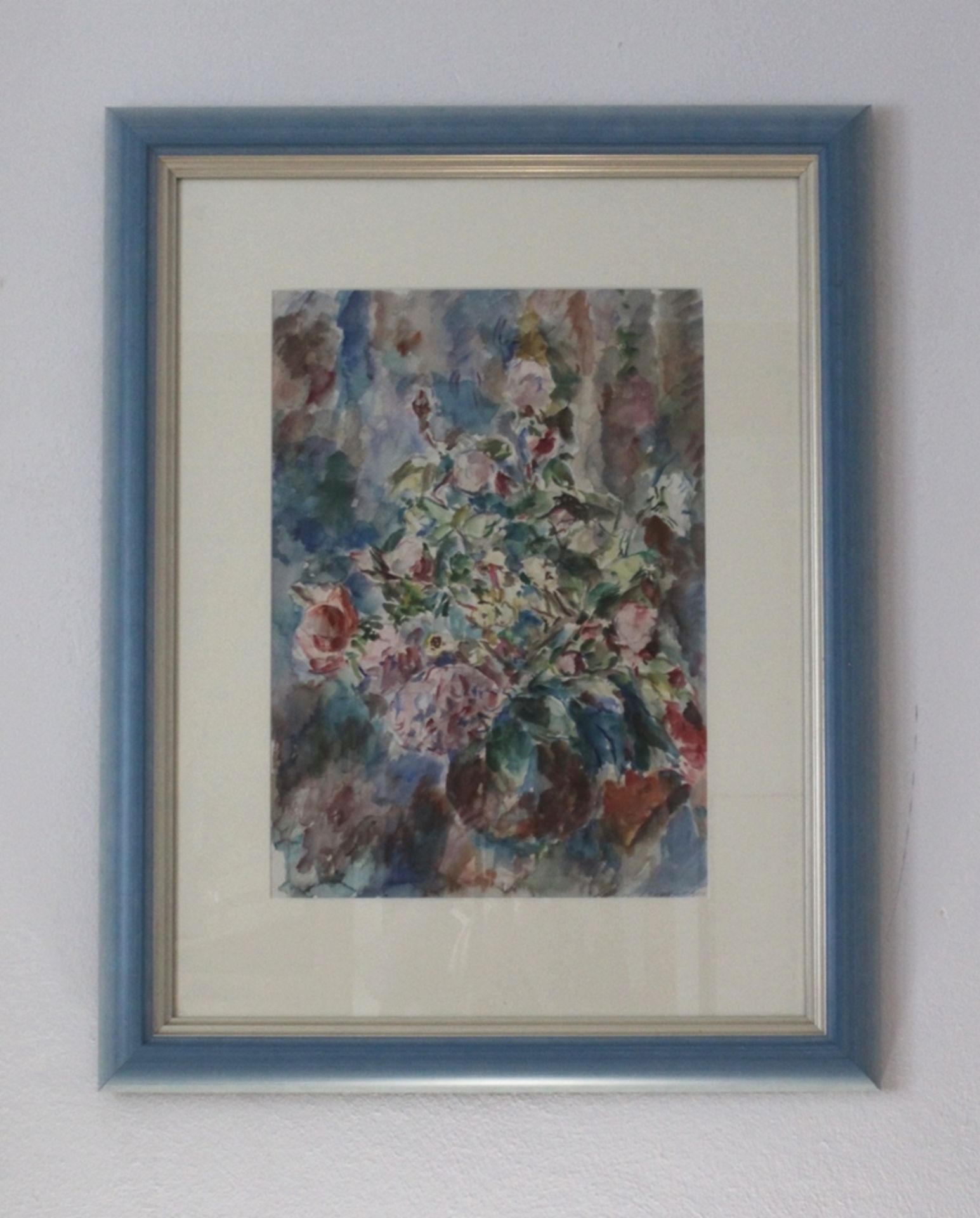 Aquarell "Blumen", Künstler: Manfred Henninger, 1894-1986, Gerahmt unter Glas,  Maß mit Rahmen ca.: