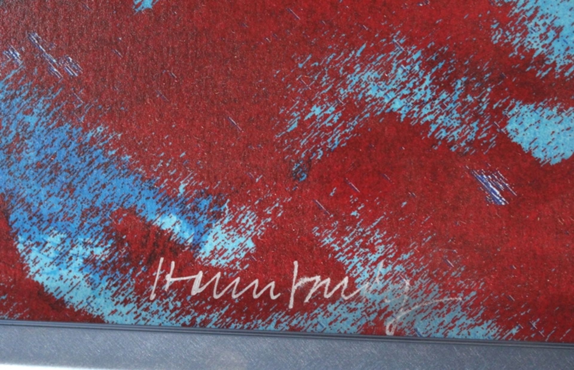 Druck, "Blaue Gebäudekonstruktionen mit roten Farbtupfern", Künstler: Hans Nordmann, Gerahmt, Maß m - Bild 2 aus 4