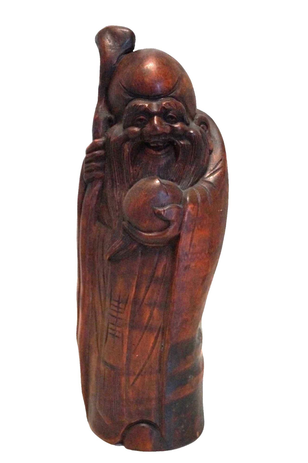 Große, wohl chinesische Holzskulptur mit Darstellung des ShouLao, dem Gott des langen Lebens; taois