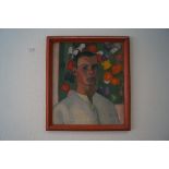 Impressionistisches Ölbild mit Darstellung eines Herrenportraits; Öl aus Leinwand in rotem Rahmen; 