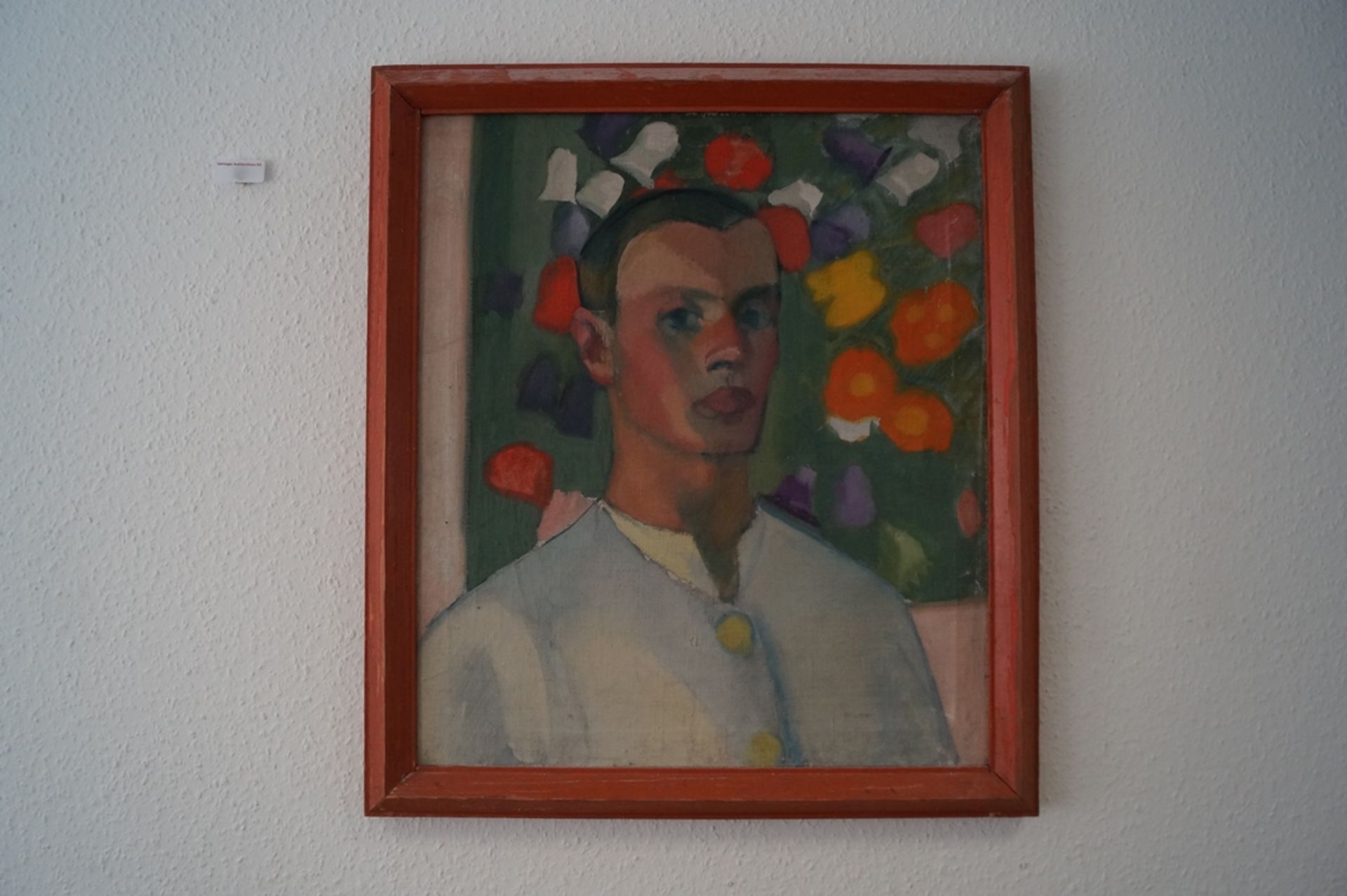 Impressionistisches Ölbild mit Darstellung eines Herrenportraits; Öl aus Leinwand in rotem Rahmen; 